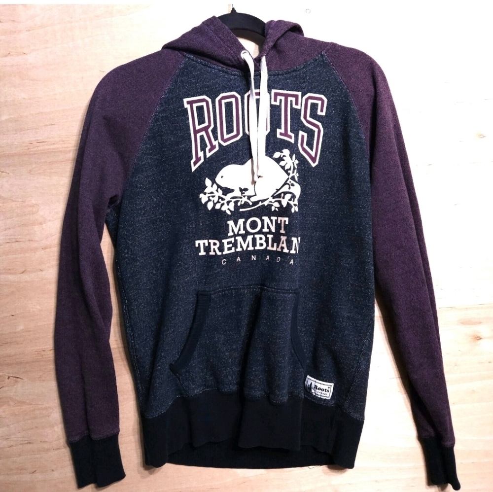 Roots Canada Mont-Tremblant Womens Ski Resort Hoodie Medium Purple Gray Sweater